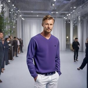 Men's Sweater DENIM CULTURE Sweater Cotton Sweater Purple Cardigan V Neck Shirt